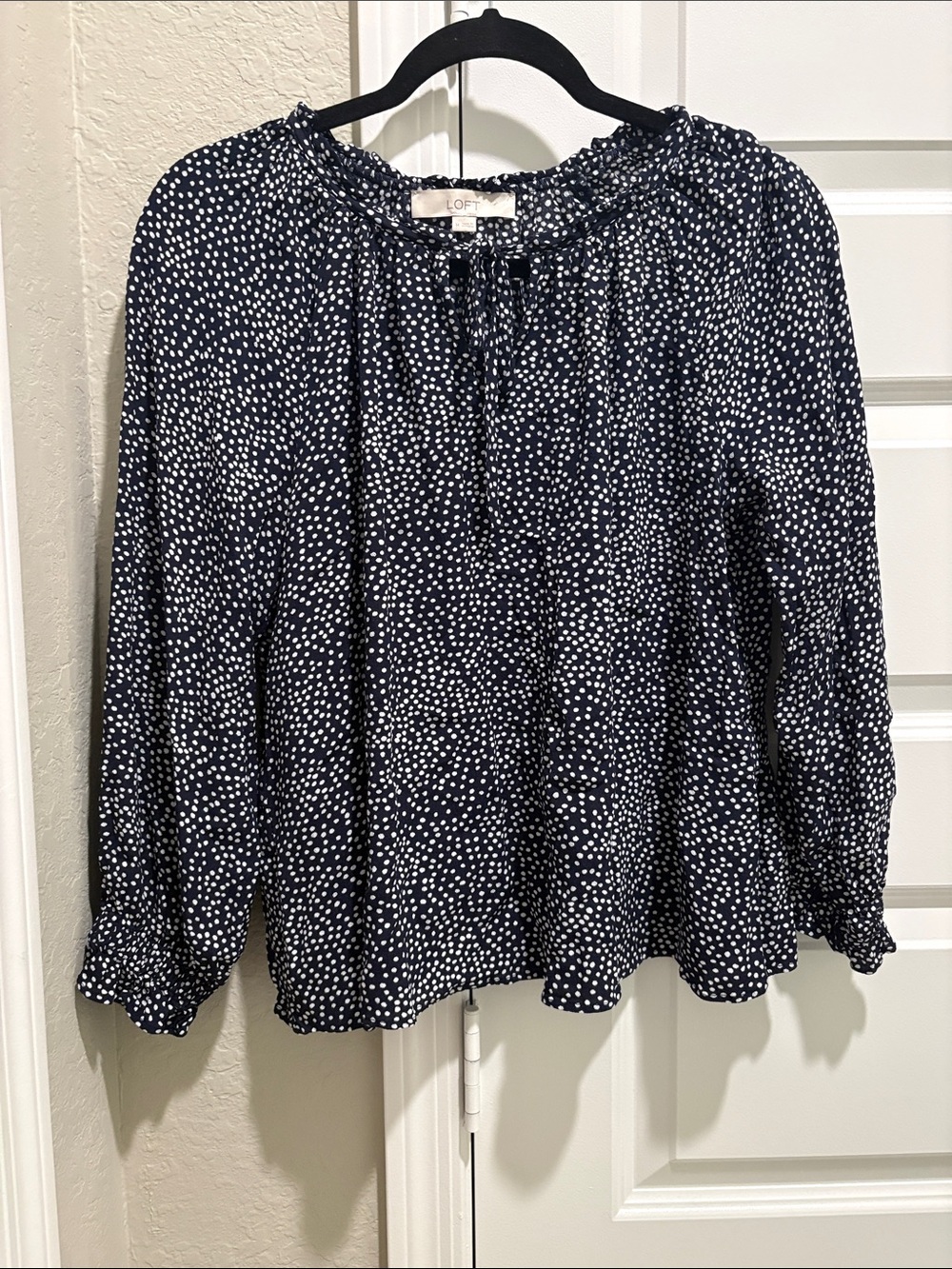 LOFT Navy and White Dot Peasant Blouse